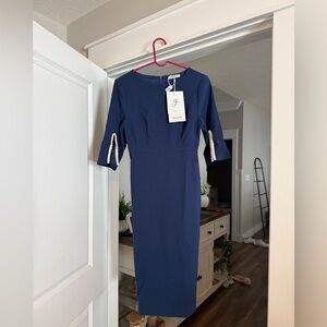NWT Fehaute Navy Blue Structured Dress